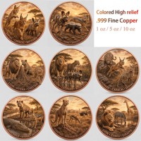 Pièce de monnaie en cuivre pur 999 de 1 oz, Série Animaux de la Savane Africaine, Domination de la Prairie, Couleur en relief, Édition UV Préférée