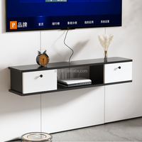 Meuble TV mural économique de luxe léger pour salon et chambre, en bois massif, avec rangement pour décodeur et routeur, étagère suspendue