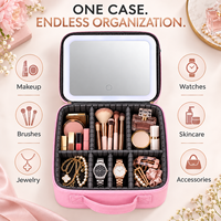 Étui à maquillage portable rectangulaire en cuir PU avec logo personnalisé, miroir LED, organiseur de cosmétiques, boîte de rangement pour bijoux, sac de voyage pour femmes