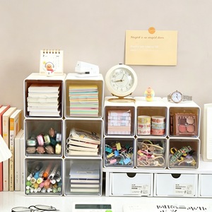 Desktop <b>Storage</b> <b>Box</b> <b>Drawer</b> Style Transparent Stationery Organizer Stackable With Lid For Students And Offices Compact Size - Product Image 4