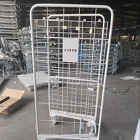 Chariot de stockage industriel en treillis métallique pour entrepôt et supermarché, capacité 500 kg, revêtement poudré, conteneur pivotant multi-niveaux
