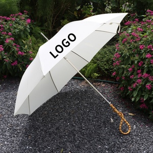 Custom Logo Bamboo Handle Fiberglass Frame All-Season Automatic Open 23 25 Inch Waterproof Straight <b>Umbrella</b> for Travel Business - Product Image 2
