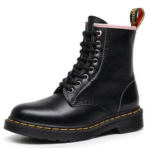 Botas de Cuero Genuino Negro, Altura al Tobillo, Punta Redonda, Cierre de Cordones, Tacón Plano, Suela de Goma Antideslizante, Para Todas las Temporadas, Venta al Por Mayor - Product Image 3