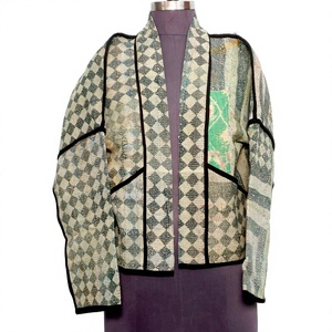 Handmade Women's Vintage Jacket Reversible Quilted 100% Cotton Eco-Friendly Open Design Turtleneck Open Stitch Closure Autumn - Product Image 1