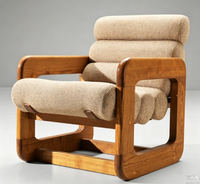 Fauteuil d'appoint moderne en bois massif avec revêtement en tissu, coussin roulé, fauteuil lounge pour salon, hôtel, villa