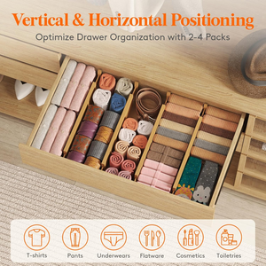 Diviseurs de tiroirs en bambou, lot de 5, organisation extensible pour vêtements, armoires, commodes, naturel - Product Image 4