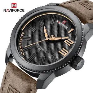 NAVIFORCE 9202 men's business style class Sports Wristwatch Analog Date Waterproof Clock Casual Leather watch Quartz