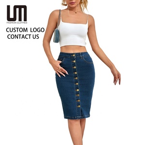 2025 New Spring Summer Women's Multi-Button High-Waisted <strong>Denim</strong> Pencil <strong>Skirt</strong> - Elastic <strong>Knee</strong>-<strong>Length</strong> Slim Jeans <strong>Skirt</strong> - Product Image 1
