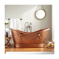 Baignoire autoportante en cuivre patiné artisanale de luxe pour hôtel, baignoire en cuivre antique