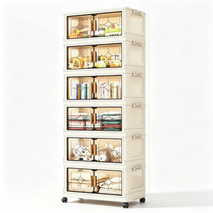 Armoire de rangement pliable en plastique PP en gros, organisateur empilable avec porte transparente et roulettes 57,5 cm - Product Image 1