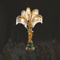 Lampe de table vintage en laiton et cristal, style rococo français, feuilles de palmier, grande taille, pour la décoration de la maison, salon, lampe de bureau en cuivre LED