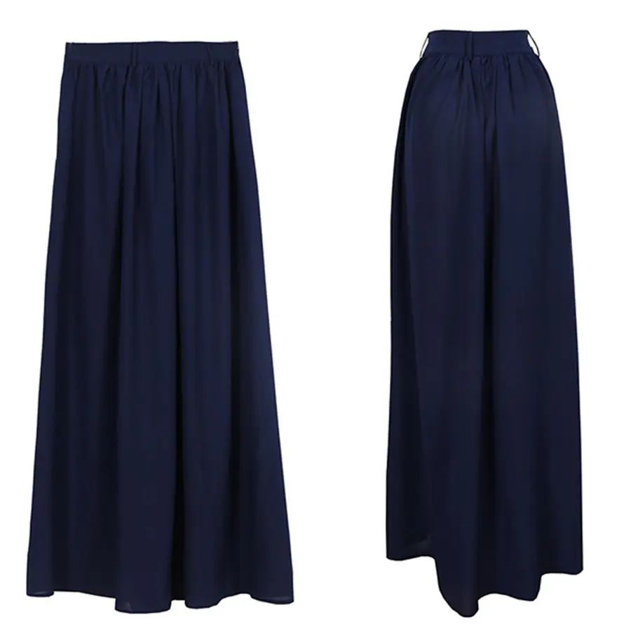 High Girls School Uniform Pleated Skirt Navy Color Ankle Length Long Skirt