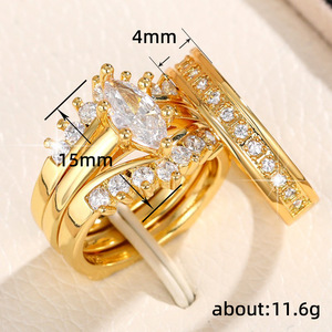 Set di Tre Anelli di Fidanzamento con Zirconi a Marchesa per Coppie, Eleganti Gioielli da Matrimonio - Product Image 5