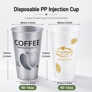 Vaso de Café Desechable de PP para Sala de Descanso de Oficina, 500 ml, 90 Calibres, Venta al por Mayor, Logotipo Personalizado, Vaso de Plástico Multiusos con Impresión Digital - Product Image 2