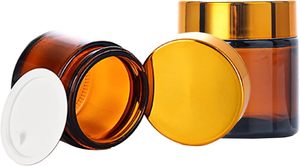 Custom Label 250ml 8 oz Luxury Gold Lid Cosmetic Packaging Food Grade Amber Plastic <b>Containers</b> Jars with Lids - Product Image 3