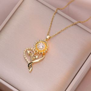 Stainless Steel Jewelry Set Non Fade Rotating Zircon Flower Necklace Earring Ring for Women Clavicle <b>Chain</b> Choker Charm Jewelry - Product Image 2