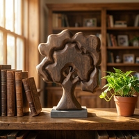 Sculpture d'arbre de vie abstraite sculptée à la main en bois massif, statue d'arbre en bois creux vintage, décoration de table Wabi Sabi