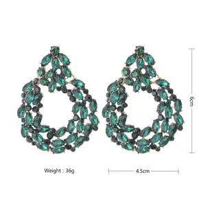 Women's Ornaments Oval Earrings European and American Exaggerated Fashion Personality Metal Diamond Earrings