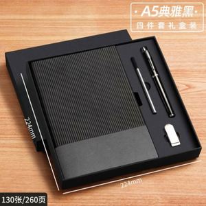 Promotional Branded Logo Grey Leather Hardcover Notebook Diary With Gift Box Package Luxury <b>Journal</b> Pen USB Box Case Suit - Product Image 5