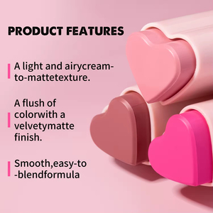 Crème <span class=keywords><strong>blush</strong></span> pour le visage en forme de cœur rose, <span class=keywords><strong>blush</strong></span> pour les joues, teinte personnalisée pour le visage, <span class=keywords><strong>blush</strong></span> en stick en forme de cœur vegan longue durée OEM - Product Image 2