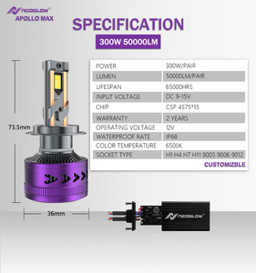 Decodificador insignia en Stock CSP3570 para Toyota 300W 50000Lm H4 H7 9005 luces Led de coche IP68 6500K Super brillante 2Y de garantía - Product Image 2