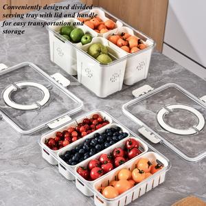 กล่องเก็บของในตู้เย็นกล่องใส่ผักผลไม้สดแบบสะเด็ดน้ำภาชนะจัดเก็บตู้กับข้าว - Product Image 5