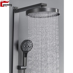 Ensemble de douche mural à jet de pluie chaud/froid à poignée unique en laiton, barre coulissante, noyau de valve en céramique, design moderne pour appartement - Product Image 3