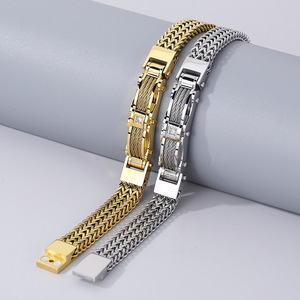 Bracelets vintage <span class=keywords><strong>en</strong></span> acier inoxydable pour hommes Fatingna, plaqués <span class=keywords><strong>or</strong></span> et argent, géométriques, avec zircon, pour cadeau - Product Image 4