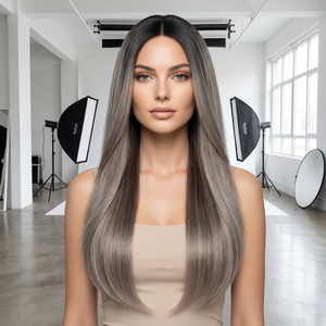 Wig Yahudi Balayage Pirang Abu Mewah dengan Lace Prancis Transparan, Rambut Remy Eropa Pirang Berakar, Sheitel Wanita Double Drawn - Product Image 4