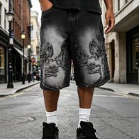 Shorts en jean déchirés et délavés pour homme, style streetwear personnalisé, coupe asymétrique ample, patchwork brodé, effet usé, hip-hop