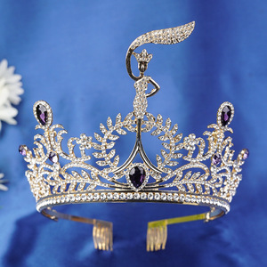 Couronne de concours personnalisée en cristal, diadème de reine de beauté en strass rouge, bijou de cheveux de mariée plaqué or pour femme - Product Image 6