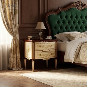 EKAR Regency Royal Nightstand | Luxury English Style Ivory &amp; <strong>Mahogany</strong> <strong>Bedside</strong> <strong>Table</strong> | - Product Image 4