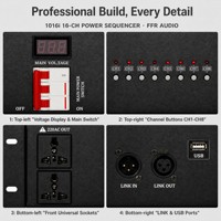Séquenceur d'alimentation 16 canaux avec filtre, contrôle par relais 40A, écran LCD, liaison USB XLR pour performances, conférences et audio