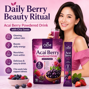ผงเครื่องดื่มใยอาหารอะไซบีร์แบบ OEM/ODM ผสมซูเปอร์ฟู้ด แอนโทไซยานินและวิตามินสูง รสเบอร์รี่รวม - Product Image 1