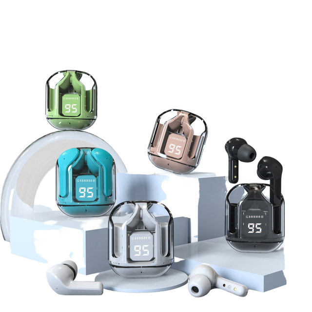 Transparent Case Wireless Earbuds Colorful TWS Headset Digital Display Clear Shell Wireless Earphones With Mic Stereo Sound