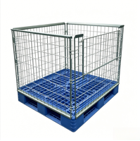 Cage à palettes en treillis métallique galvanisé robuste, conteneur à palettes en plastique pliable, cage de stockage empilable pour entrepôt, pour la logistique