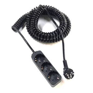 Kabel gulung spiral, 2/3/4/5/6 core 2 pin Schuko EU plug ke strip daya kabel ekstensi