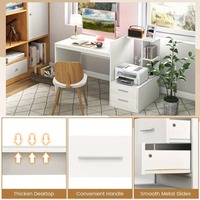 Bureau d'ordinateur compact moderne en bois blanc avec 2 tiroirs et étagère d'angle pour bureau à domicile