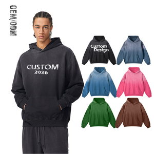 Tùy chỉnh mô hình và Logo retro axit rửa đau khổ Hoodie Thời Trang Dạo Phố oversized unisex phù hợp với áo thun thiết kế - Product Image 1
