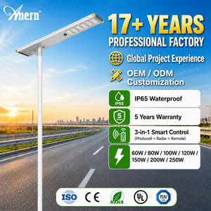<span class=keywords><strong>Farola</strong></span> Solar Integrada Todo en Uno con Sensor de Movimiento, 60w 100w 200w, IP65, Impermeable para Exteriores - Product Image 1