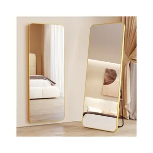 Индивидуальные Современные стильные полноразмерные настенные украшения для ванной комнаты из алюминиевого сплава в рамке квадратной формы стоячие зеркала (старые)