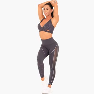 High Waist Full Length <b>Leggings</b> With Dot <b>Pattern</b> And Mesh Panels Sporty Stretch Knitted Spandex Polyester <b>Women's</b> Fitness Wear - Product Image 4