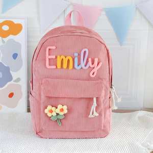 Mochila de Pana Personalizada con Nombre Bordado, Linda Mochila Escolar con Forro de Poliéster y Bolsillo Interior para Niños - Product Image 1