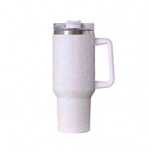 Gobelet de voiture en acier inoxydable pailleté 40Oz Tasse à vide isolée Tasse à paille Tasse de voyage en diamant avec poignée - Product Image 2