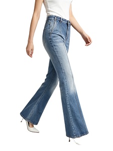 Jean évasé taille mi-haute pour femme, coupe bootcut, en denim stretch délavé bleu clair, style vintage streetwear, coupe slim, pantalon décontracté, grandes tailles - Product Image 2