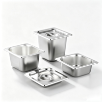 Wadah Penyimpanan Makanan yang Dapat Dipanaskan, Set Panci Gastronorm Stainless Steel untuk Dapur Komersial