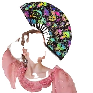 Éventail pliable promotionnel en bambou noir de 33 cm avec tissu réfléchissant de 13 pouces - Product Image 2