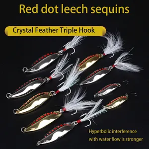 Metal VIB Leech Spinners Cuchara Señuelos Cebo artificial con gancho de plumas Aparejos de pesca nocturna