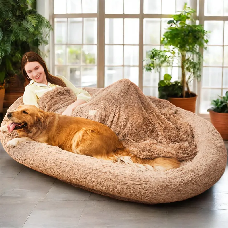 Luxury Large Dog Bed Sleep Deeper Human Dog Bed Soft Sponge Plush Designer Dog Products Detachable and Washable OEM Dropshipping