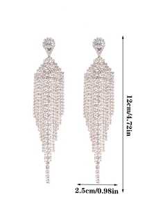 Boucles d'oreilles pendantes de mariée de haute qualité, classiques, géométriques, plaquées or, avec strass, chaîne longue à pampilles scintillantes pour femmes - Product Image 4